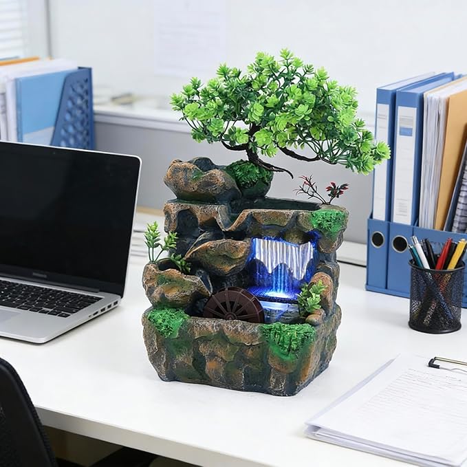 11.81" Tabletop Rockery Fountain Indoor Waterfall Bonsai Desktop Mini Rockery - Image 9