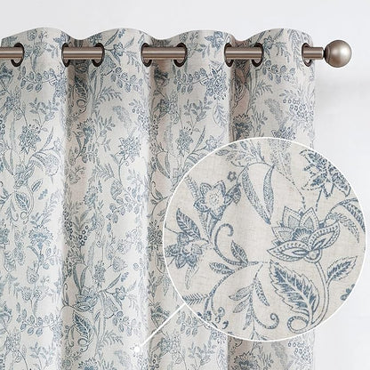Vangao Blue Floral Linen Curtains by Vangao