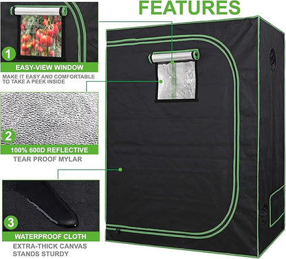 JungleA 2x4 Grow Tent, High Reflective Mylar Hydroponic Growing System - Image 2