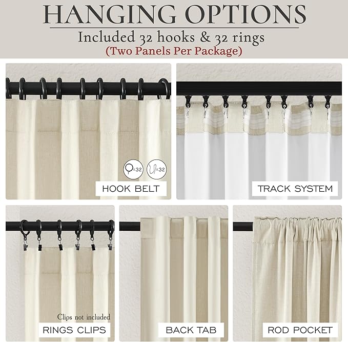 Room Darkening Bedroom Cream Curtains 96 Inches Long 2 Panels Set - Image 4