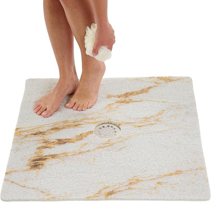 Enkosi Loofah Shower Mat with Drain Hole – Cushioned Anti-Slip Square Bath Mat by ENKOSI