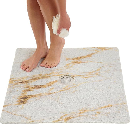 Enkosi Loofah Shower Mat with Drain Hole – Cushioned Anti-Slip Square Bath Mat by ENKOSI
