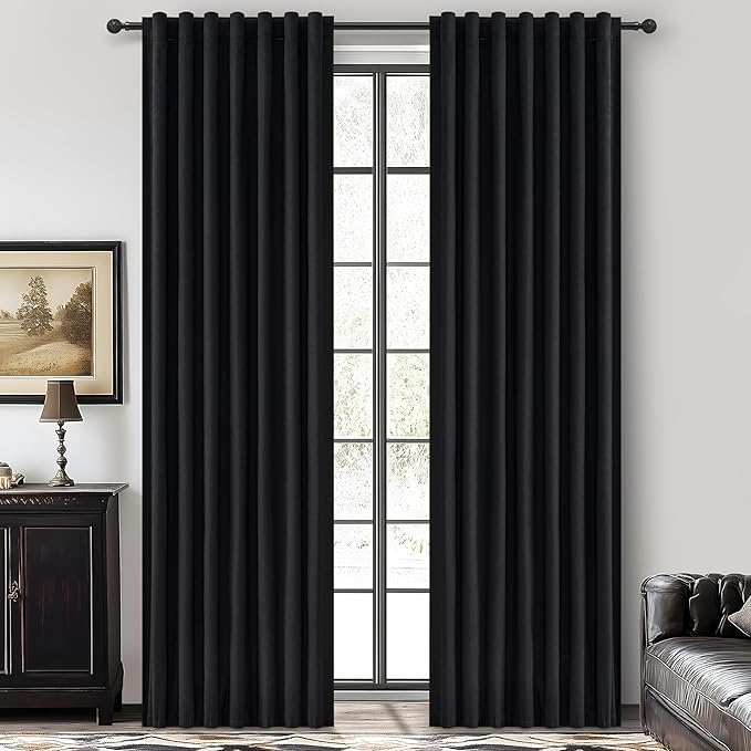 Black Blackout Curtains 96 Inches Long 2 Panel Set, Sun Blocking Curtains - Image 8