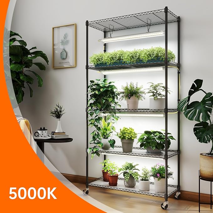 Bstrip Plant Shelf with Grow Light, 5-Tier Plant Stand with T8 24W Grow Light - Image 3