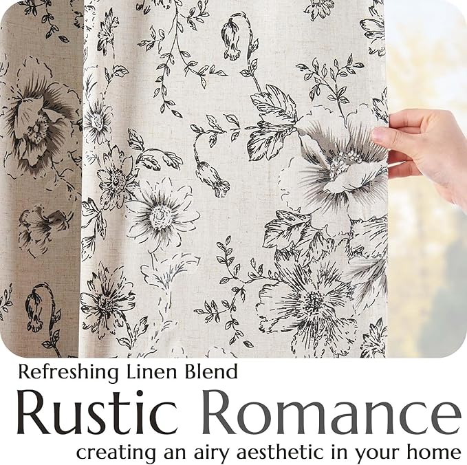jinchan Blackout Linen Blend Curtain Floral Blackout Curtains - Image 5