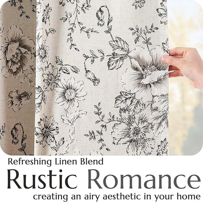 jinchan Blackout Linen Blend Curtain Floral Blackout Curtains - Image 5