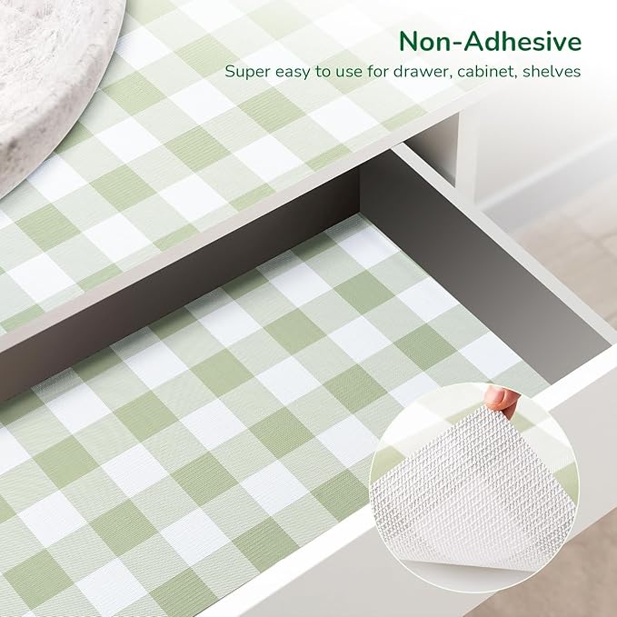 Practical Gingham Green Shelf Liner, Non-Adhesive Drawer Liner Non-Slip Cabinet - Image 4