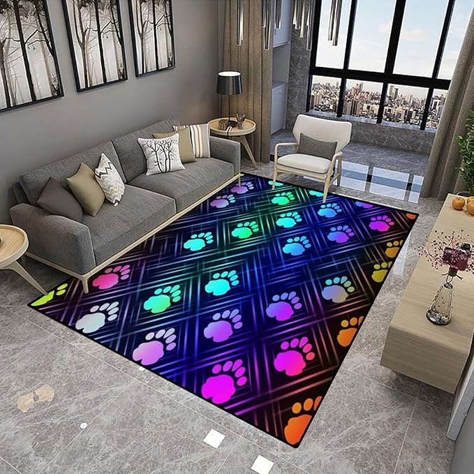 Floor Covering, Colorful Animal Paw Printed Patterns, Moisture Barrier Area Rugs - Image 4