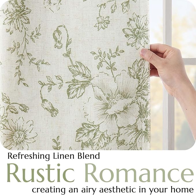 jinchan Blackout Curtains Linen Blend Floral Curtain - Image 4