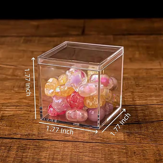 Acrylic box with Lid 4 Pack Small Clear Acrylic Square Cube Plastic Storage Box - Image 2