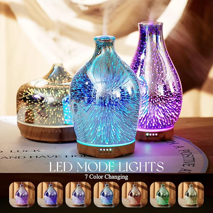 Porseme 280ml Essential Oil Diffuser 3D Glass Aromatherapy Ultrasonic Humidifier - Image 2