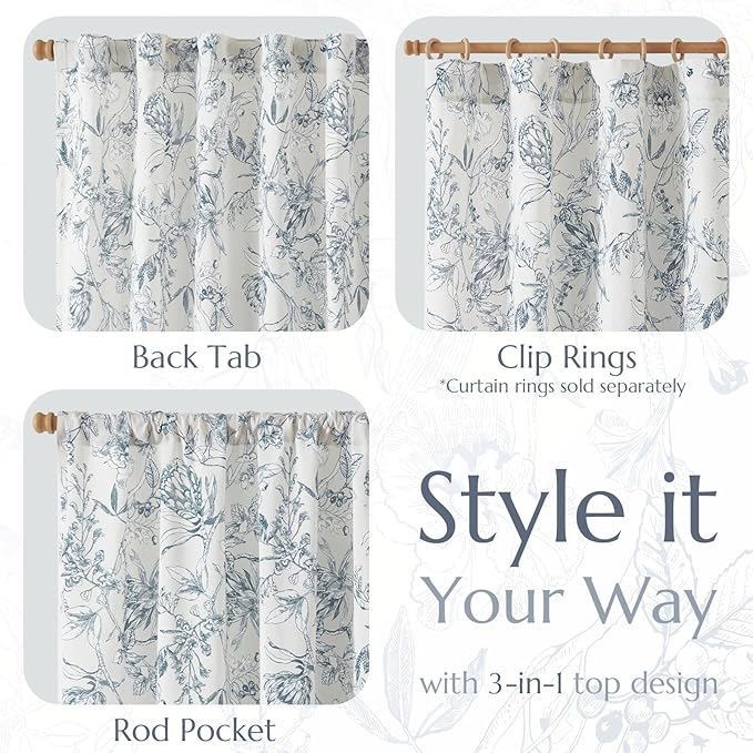 jinchan Floral Curtains 90 Inch Length Blue Flower Linen Farmhouse Curtain - Image 5