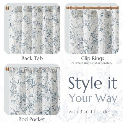 jinchan Floral Curtains 90 Inch Length Blue Flower Linen Farmhouse Curtain - Image 5