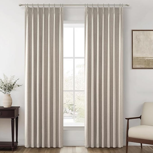 Grey Flax Linen 92 Inch Length Pinch Pleated Viral Thick Curtains Blackout & by QJMYDECO