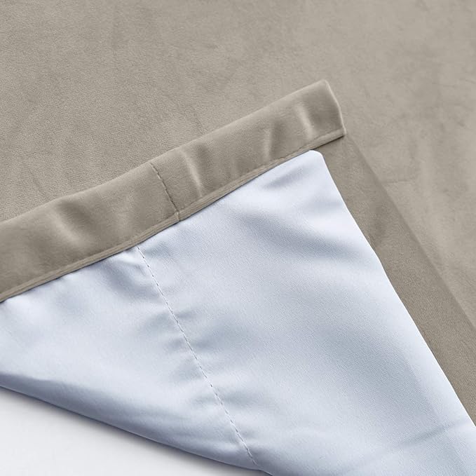 ChadMade Blackout Lined Premium Velvet Curtain Gray Beige 50Wx96L Inch - Image 5