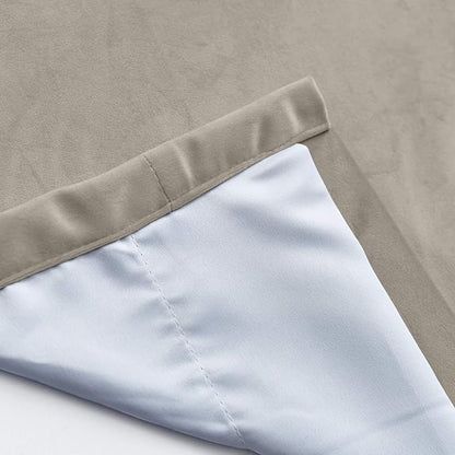 ChadMade Blackout Lined Premium Velvet Curtain Gray Beige 50Wx96L Inch - Image 5