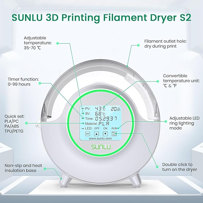 SUNLU Official Filament Dryer S2, Built-in Circulation Fan, 70℃ Max Temperature - Image 5