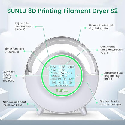 SUNLU Official Filament Dryer S2, Built-in Circulation Fan, 70℃ Max Temperature - Image 5