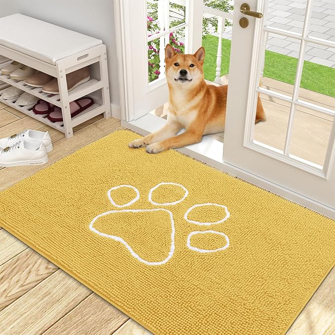 OLANLY Dog Door Mat for Muddy Paws 48x30, Paw Print Design, Absorbs Moisture by OLANLY