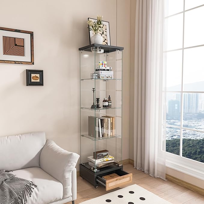 Yoluckea 4-Tier Glass Display Cabinet - Image 3