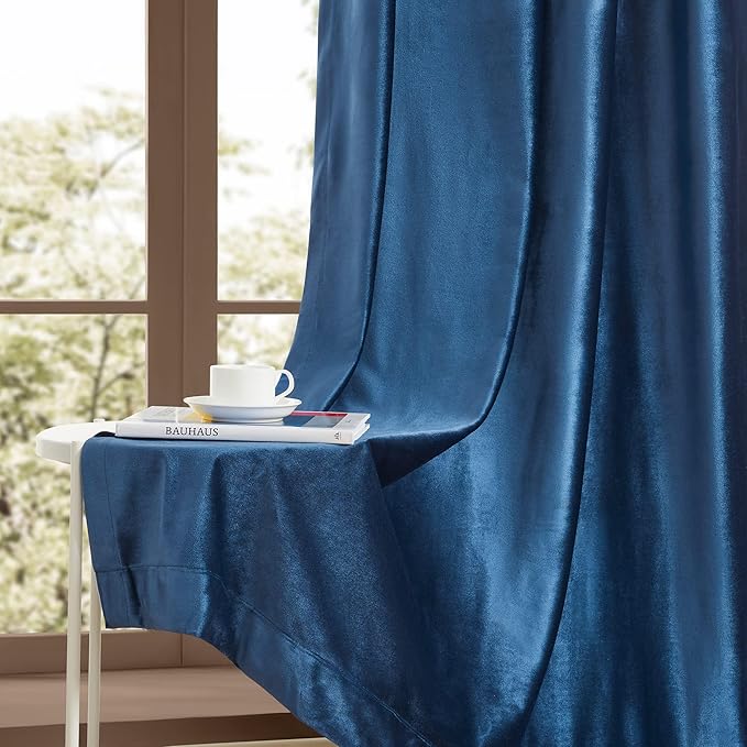 Navy Blue Decorative Velvet Curtains: 102 inch Dark Blue Elegant Living Room - Image 7