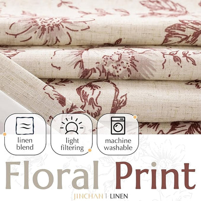 jinchan Lined Linen Blend Curtain Floral Curtains - Image 2