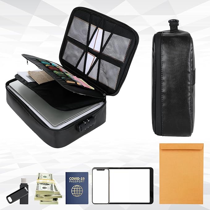 Fireproof Document Box with Lock, Waterproof File Organizer Portable Travel - Image 4