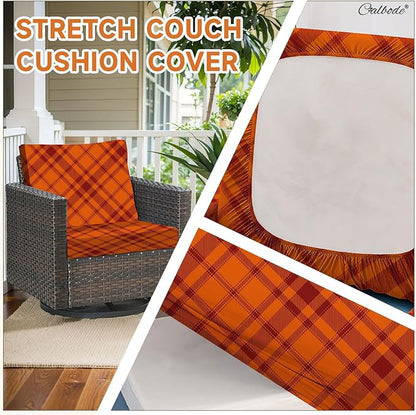 8Pcs Stretch Cushion Covers Outdoor Cushion Cover Replacement Slipcovers Grid - Image 4