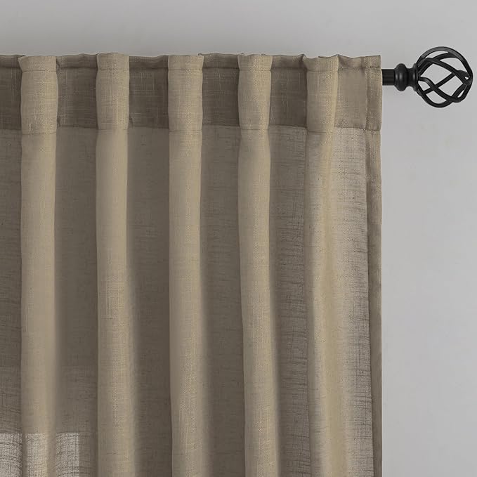 DONREN 94 Inch Length Curtains Burlap Linen Back Tab Hook Belt Loops Privacy - Image 6