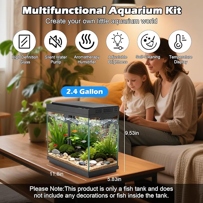 Smart Aquarium Fish Tank with Silent Water Pump, 2.4 Gallon Small Aquarium with - Image 2
