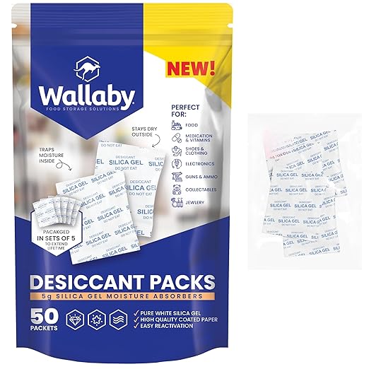 Wallaby 5 gram Food Safe Pure White Silica Gel Desiccant Dehumidifier Packs by WallabyGoods