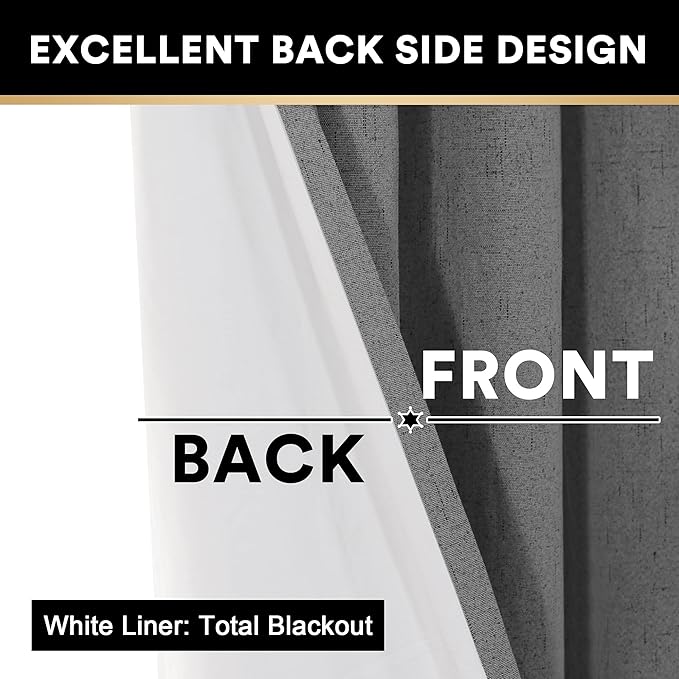 PrinceDeco 100% Blackout Linen Curtains 84 inch Long Thermal Insulated Curtains - Image 5