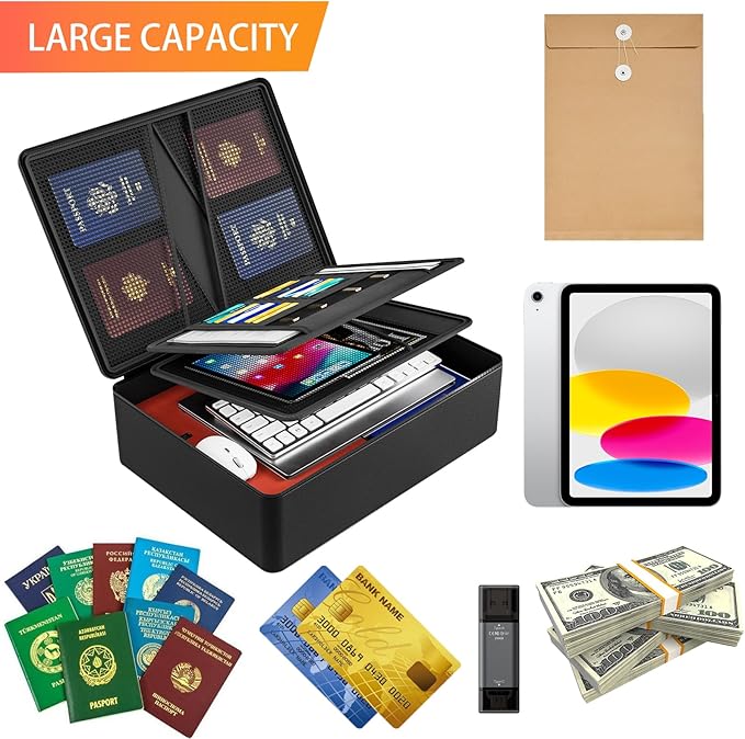 Fireproof Document Box with Lock, Hard Case Files Safe Organizer, 8-Layer - Image 8