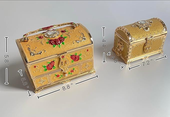 Retro Jewelry Box Arched Vintage Rectangular Metal Chest Necklace Ring Earrings - Image 4