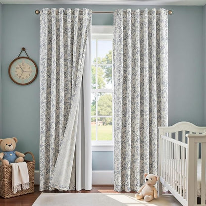 Vangao Linen Curtains with Detachable Blackout Liners Floral Curtains - Image 2