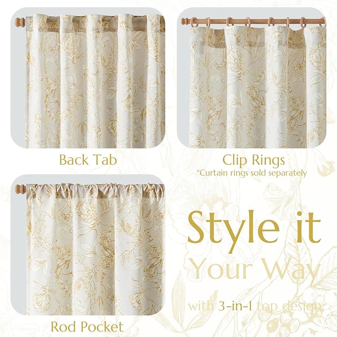 jinchan Floral Curtains 84 Inches Long Mustard Yellow Flower Linen Farmhouse - Image 5