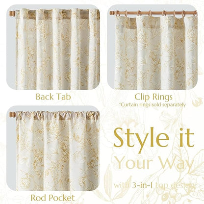 jinchan Floral Curtains 84 Inches Long Mustard Yellow Flower Linen Farmhouse - Image 5