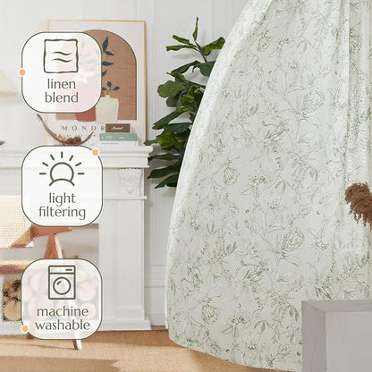 jinchan Floral Curtains 108 Inch Length Sage Green Flower Linen Farmhouse - Image 7