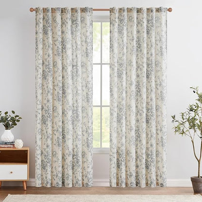 jinchan Linen Blend Curtain Floral Curtains - Image 2