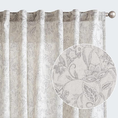 Vangao Floral Linen Curtains for Living Room 96 Inches Long Purple Grey by Vangao