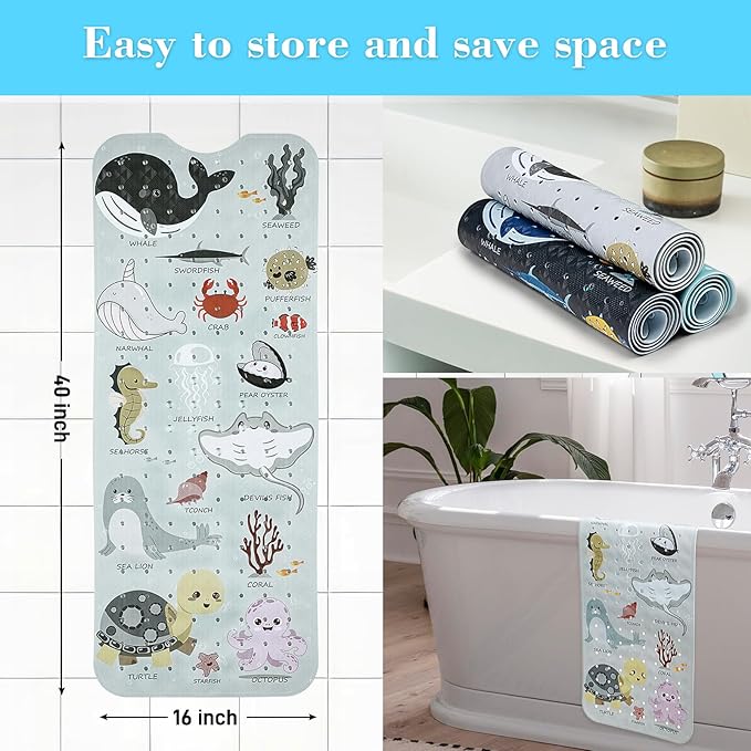 Bath Mat for Tub Non Slip, Machine Washable Anti-Slip Cartoon Baby Bathtub - Image 5
