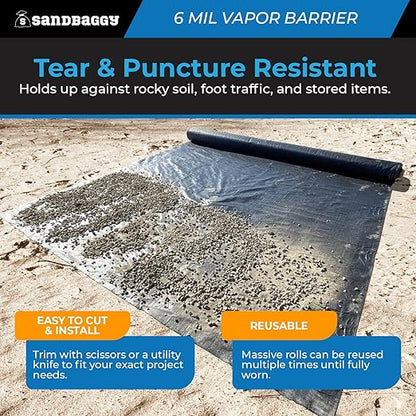 Sandbaggy 20 ft x 100 ft Vapor Barrier 6 Mil | Polyethylene | Black Plastic - Image 6