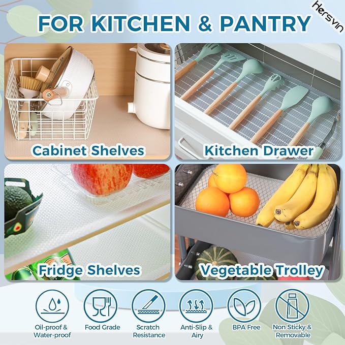 Hersvin Shelf Liners, 22in x 20ft Kitchen Drawer Mats, Non-Adhesive EVA - Image 7