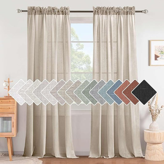 H.VERSAILTEX Natural Effect Extra Long Curtains 108 Inches Made of Linen Mixed by HVERSAILTEX