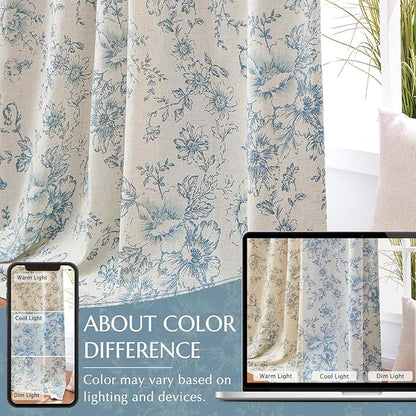 jinchan Blackout Linen Blend Curtain Floral Blackout Curtains - Image 6