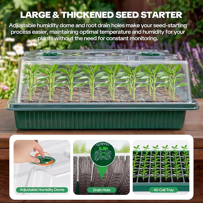 Seed Starter Tray with Grow Light & Heating Mat, 68℉-113℉ Adjustable, 40-Cell - Image 2