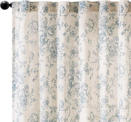 jinchan Linen Blend Curtain Floral Curtains - Image 8