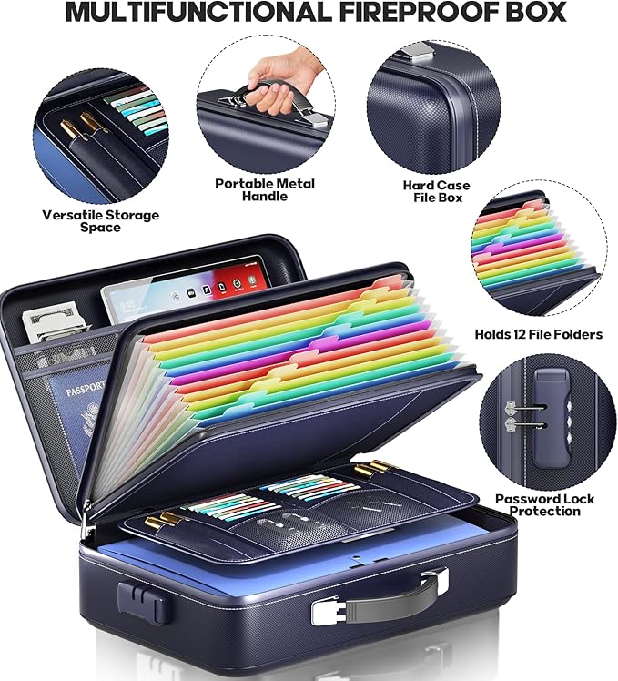 Fireproof Document Box, Hard Case Highly Flame-Resistant Fire Proof Waterproof - Image 5
