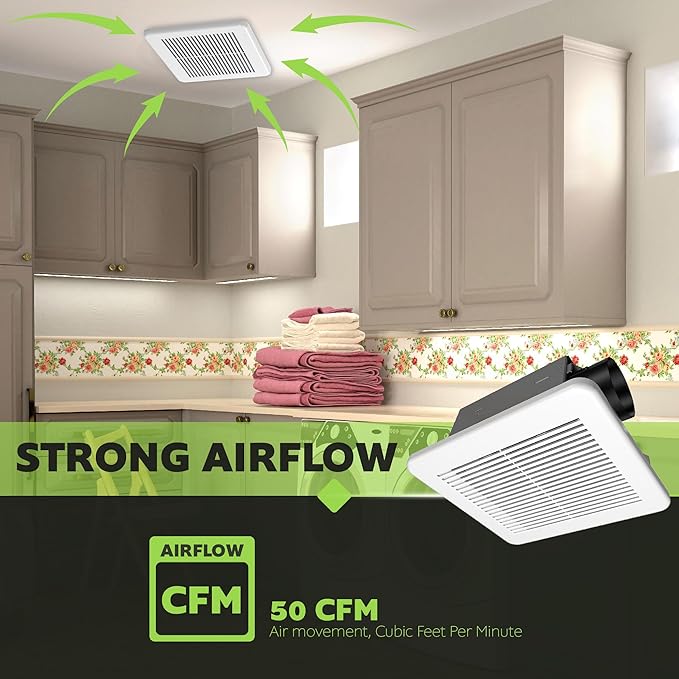 Homewerks 7114-02-HW DC Bathroom Fan 50-CFM 1.0 Sone White Ventilation Fan - Image 7