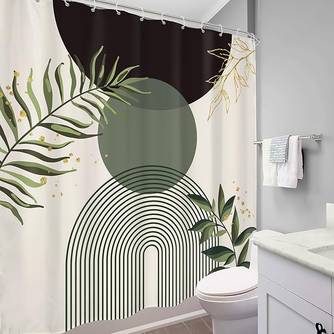 Dark Green Boho Shower Curtain 72Wx84H Extra Long Black Green Modern Bohemian - Image 4